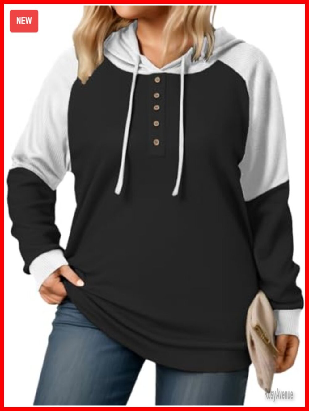 Plus Size Waffle Knit Hoodie Color Block Raglan Long Sleeve Pullover Sweatshirt